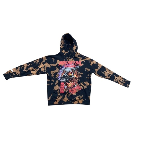 Rockstar Original Bleach Skull Hoodie sz Large Heavily Distressed Flame Graphic - Picture 2 of 16
